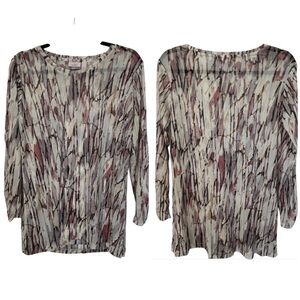 LOGO Layers by Lori Goldstein Women’s Printed Mesh Top Long Ruched Sleeve SIZE M